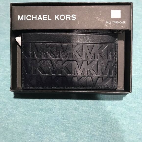 Michael Kors LEATHER Men's Tall Embossed Leather Card Case - Picture 4 of 11
